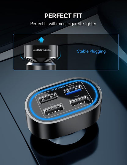 USB Car Charger, 54W 4-Port Car USB Charger Multi Port Adapter, QC 3.0 Cigarette Lighter Fast Charging Adapter, Compatible with Iphone 15 Pro Max/15 Plus/15/14/13 Galaxy