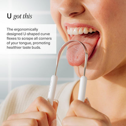 Tongue Scraper for Adults & Kids with Case - Stainless Steel Tongue Cleaner W/Linen Travel Pouch - Scrubber to Remove Tongue Buildup and Freshens Breath (Pack of 1)