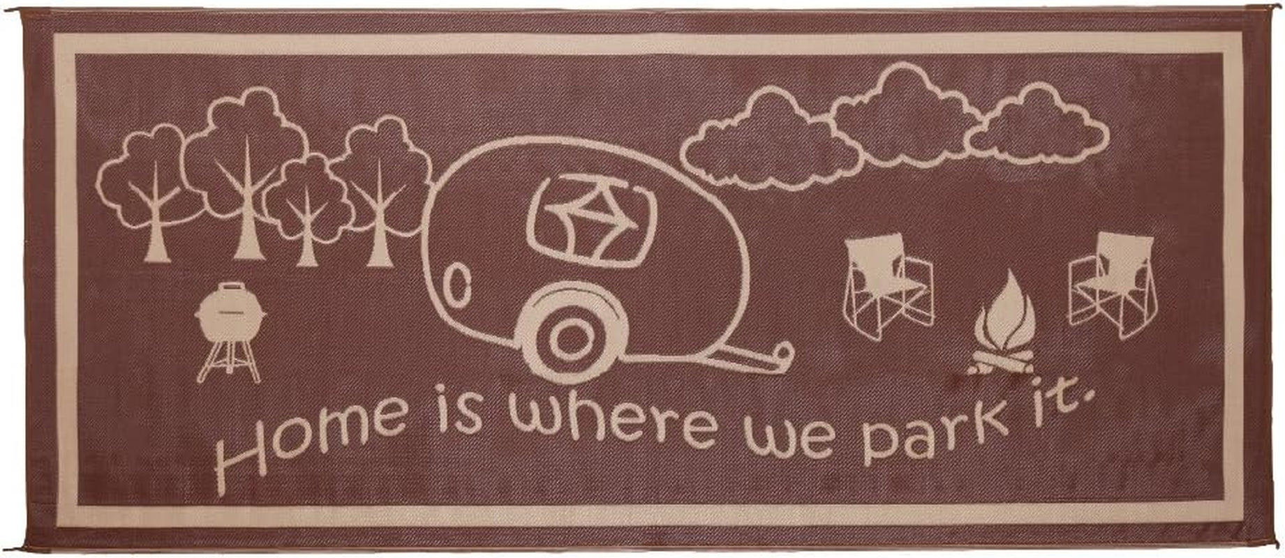 8-Feet X 18-Feet Outdoor RV Home Patio Reversible Mat - Brown/Beige